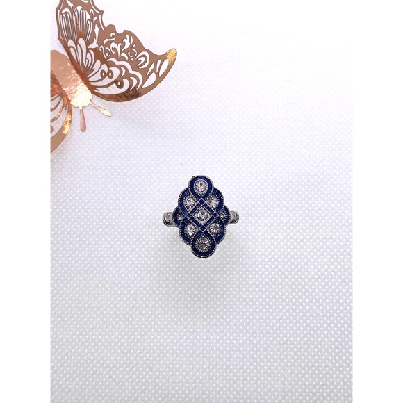 Size 7 Imitation Silver Blue Sapphire Cubic Zirconia CZ Cluster Ring - Picture 2 of 10